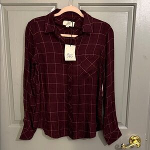 Chic Burgundy Plaid Button Down Shirt